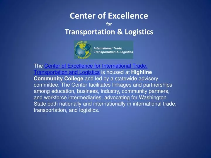 center of excellence for transportation logistics