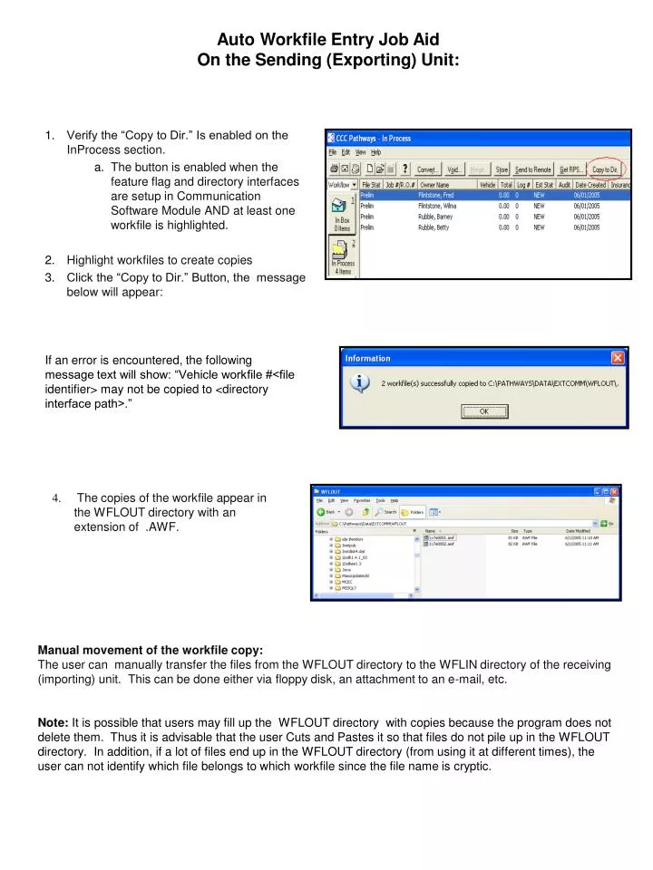 auto workfile entry job aid on the sending exporting unit