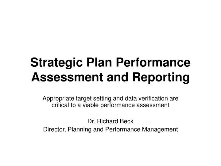 strategic plan performance assessment and reporting