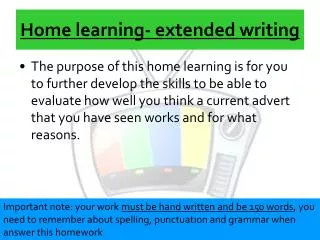 Home learning- extended writing