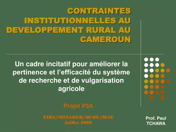 contraintes institutionnelles au developpement rural au cameroun