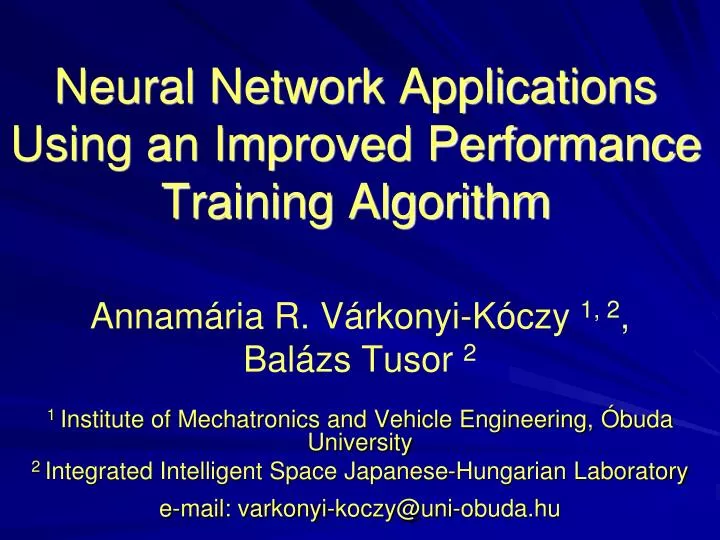 neural network applications using an improved performance training algorithm