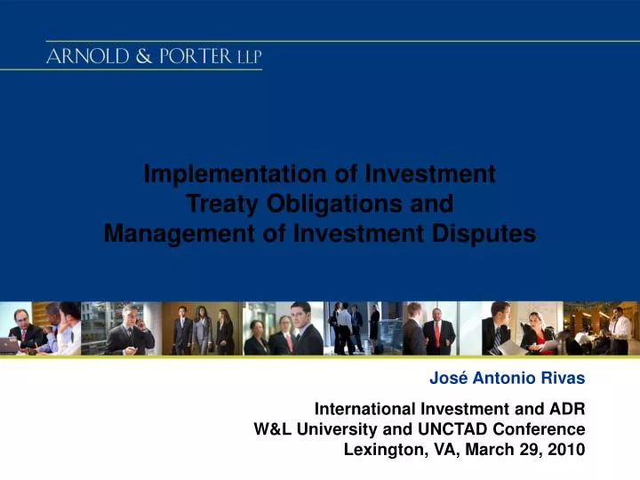 implementation of investment treaty obligations and management of investment disputes