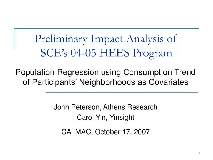 preliminary impact analysis of sce s 04 05 hees program