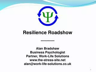 Resilience Roadshow ----------- Alan Bradshaw Business Psychologist Partner, Work-Life Solutions