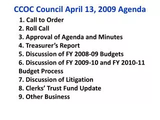 CCOC Council April 13, 2009 Agenda