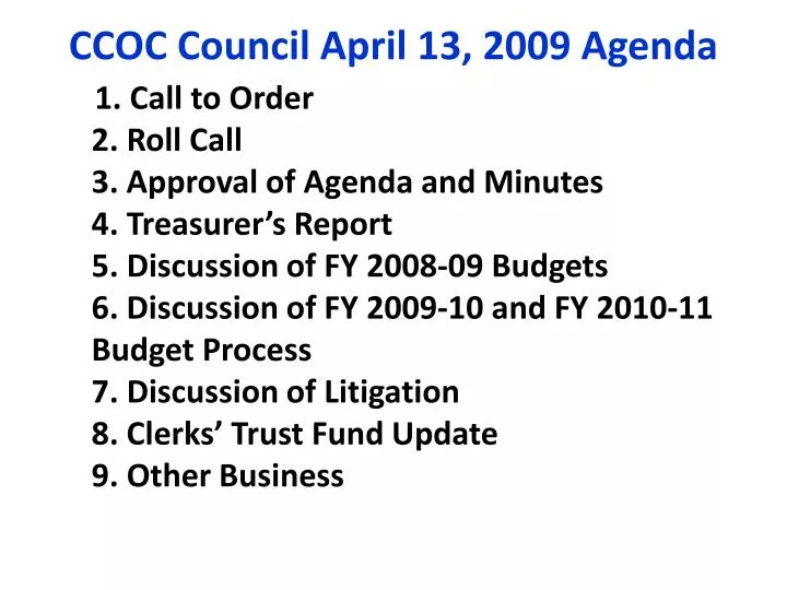 ccoc council april 13 2009 agenda