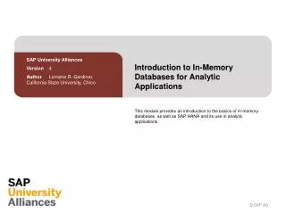Introduction to In-Memory Databases for Analytic Applications