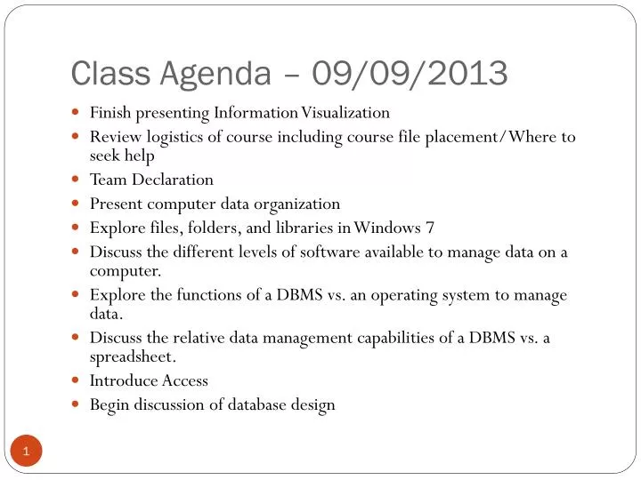 class agenda 09 09 2013