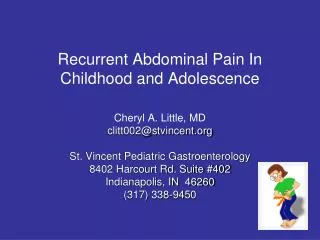 Recurrent Abdominal Pain In Childhood and Adolescence