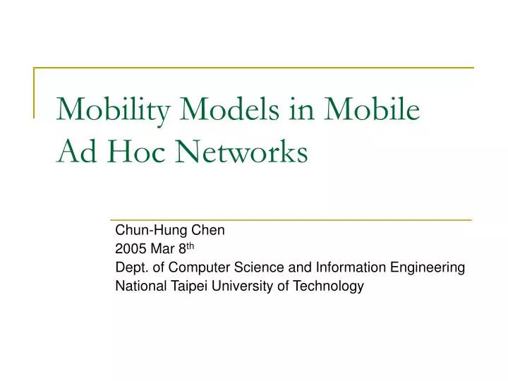 mobility models in mobile ad hoc networks