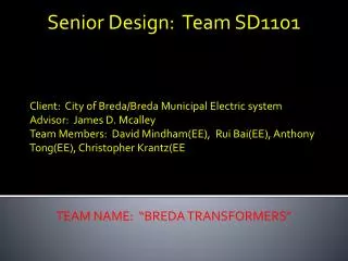 Client: City of Breda/Breda Municipal Electric system Advisor: James D. Mcalley