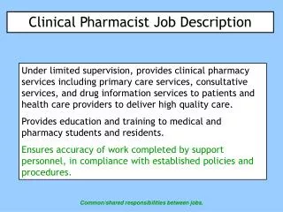 Clinical Pharmacist Job Description