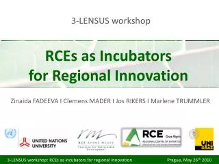 RCEs as Incubators for Regional Innovation