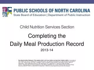 Child Nutrition Services Section