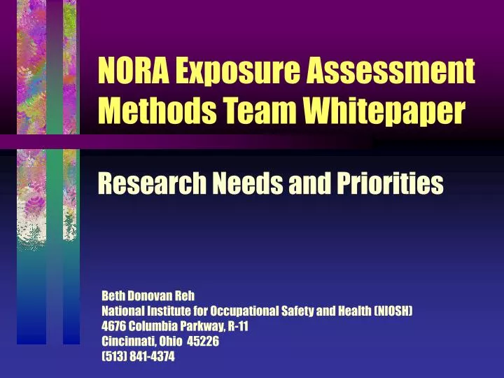 nora exposure assessment methods team whitepaper