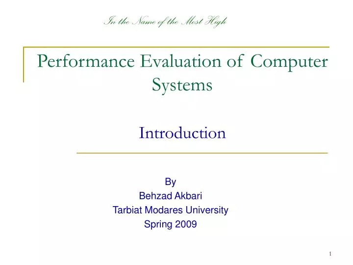 performance evaluation of computer systems introduction