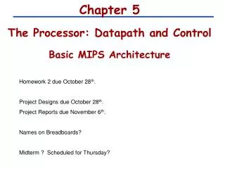 Chapter 5 The Processor: Datapath and Control Basic MIPS Architecture