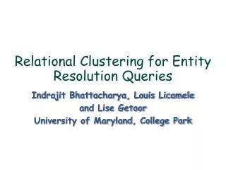 relational clustering for entity resolution queries