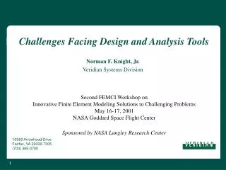 Challenges Facing Design and Analysis Tools