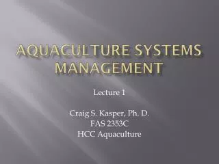 Aquaculture Systems Management