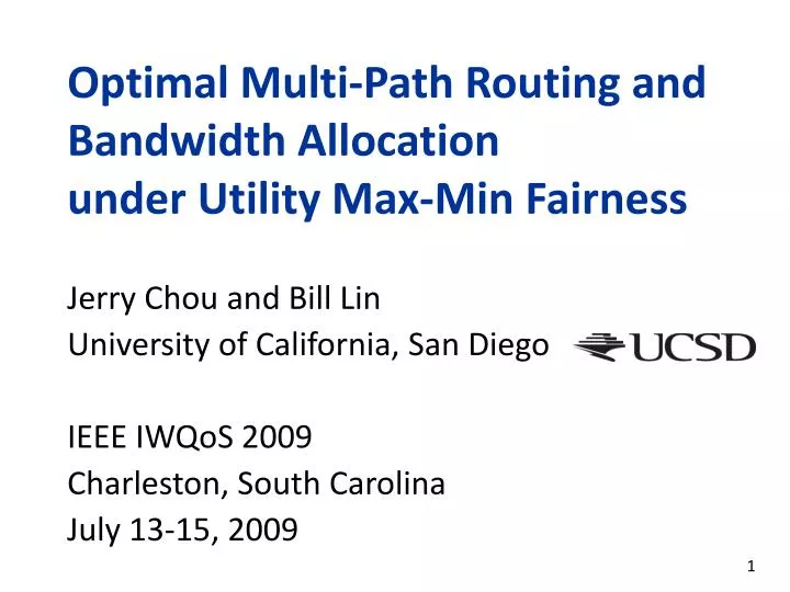 optimal multi path routing and bandwidth allocation under utility max min fairness