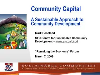 Community Capital A Sustainable Approach to Community Development