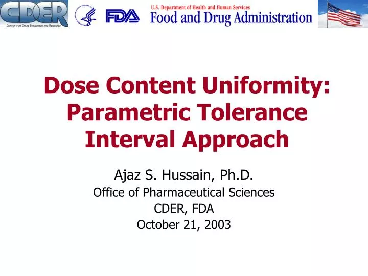 dose content uniformity parametric tolerance interval approach