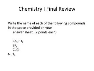 Chemistry I Final Review