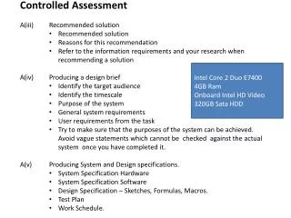 Controlled Assessment A(iii) 	Recommended solution Recommended solution