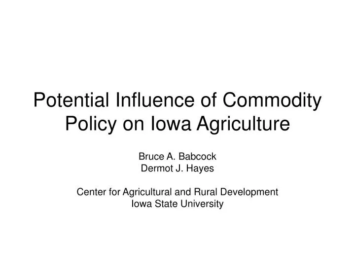 potential influence of commodity policy on iowa agriculture