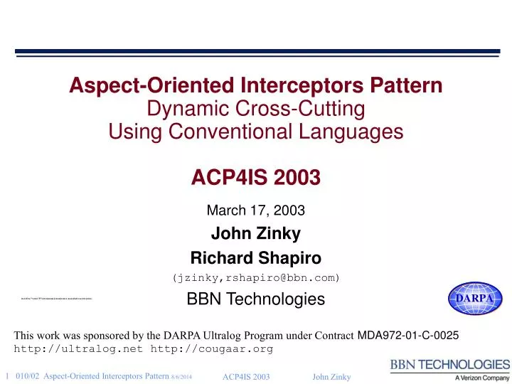 aspect oriented interceptors pattern dynamic cross cutting using conventional languages acp4is 2003