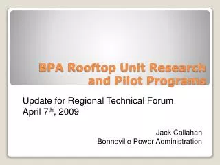 BPA Rooftop Unit Research and Pilot Programs