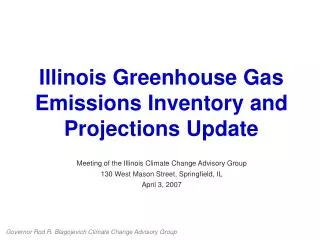 Illinois Greenhouse Gas Emissions Inventory and Projections Update