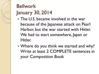 Bellwork January 30, 2014