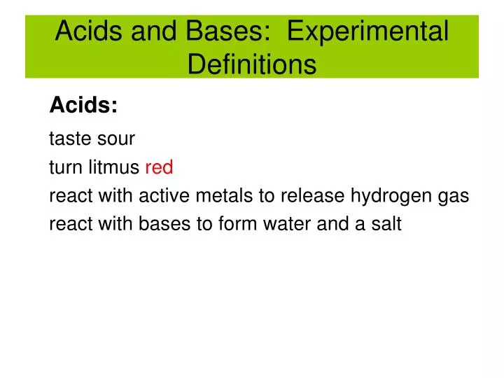acids and bases experimental definitions
