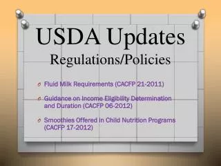 USDA Updates Regulations/Policies