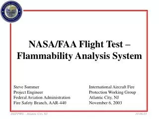 NASA/FAA Flight Test –Flammability Analysis System
