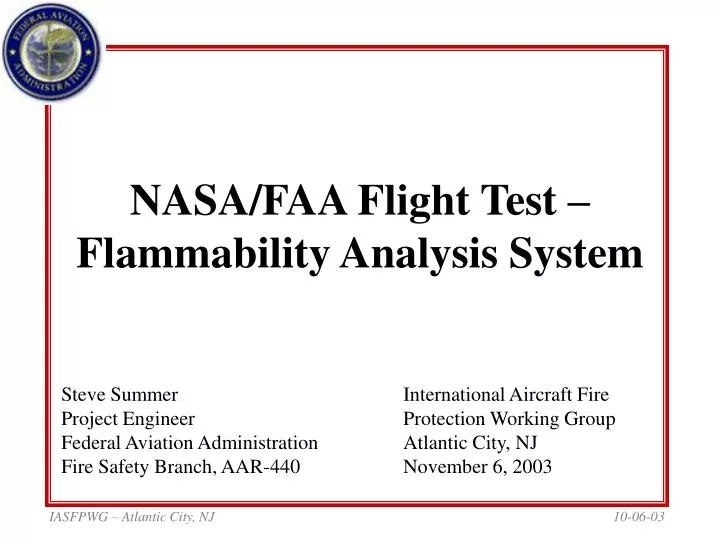 nasa faa flight test flammability analysis system