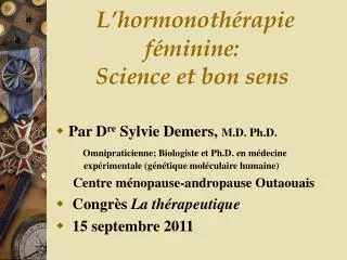 l hormonoth rapie f minine science et bon sens