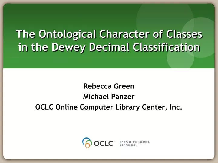 the ontological character of classes in the dewey decimal classification