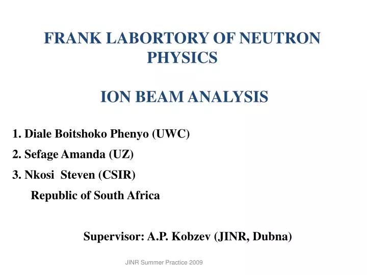 frank labortory of neutron physics ion beam analysis