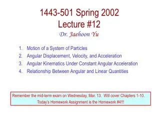 1443-501 Spring 2002 Lecture #12