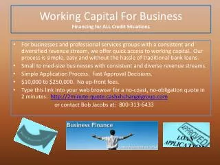 Working Capital For Business Financing for ALL Credit Situations