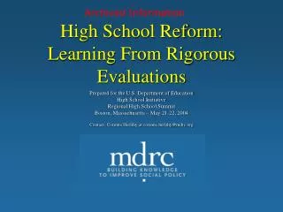 high school reform learning from rigorous evaluations