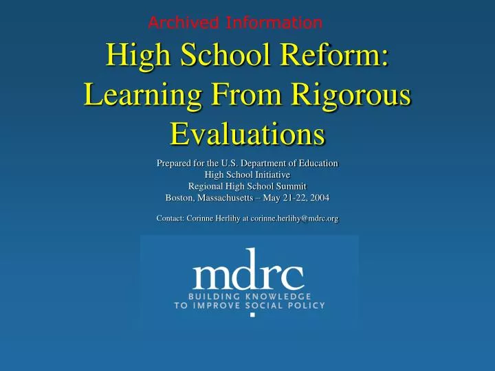 high school reform learning from rigorous evaluations