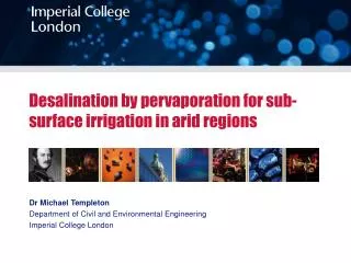 Desalination by pervaporation for sub-surface irrigation in arid regions