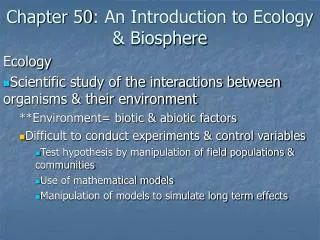 chapter 50 an introduction to ecology biosphere
