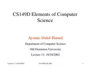 CS149D Elements of Computer Science