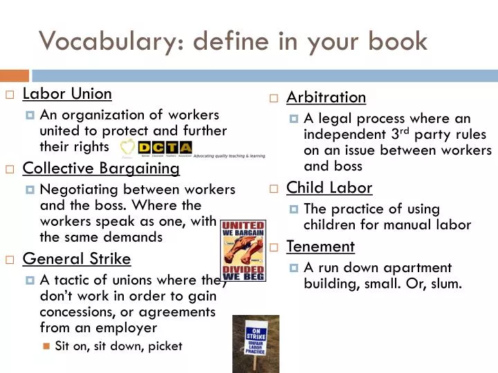 vocabulary define in your book